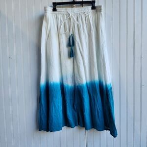 Collections Etc Blue White Boho Gauzy Ombree Skirt Long Maxi Linen Cotton XL